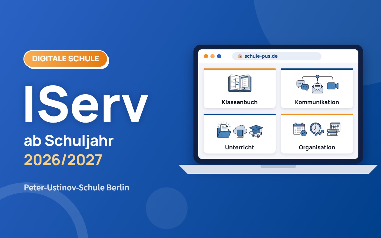 IServ ab Schuljahr 2026/2027 – Laptop mit den Bereichen Klassenbuch, Kommunikation, Unterricht und Organisation